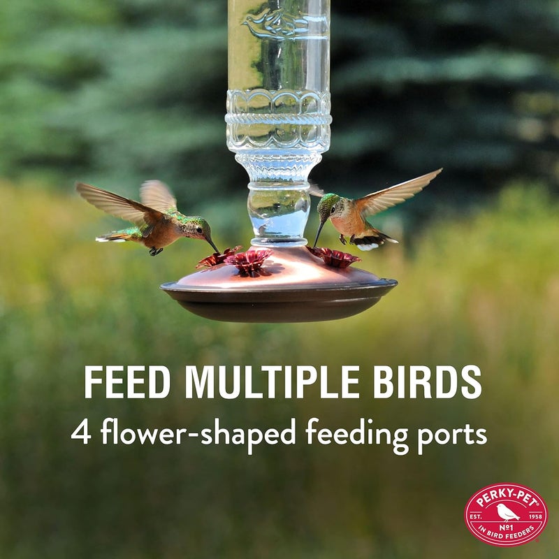 Perky-Pet 8107-2 Antique Bottle 10-Ounce Glass Hummingbird Feeder with Copper Accents - Image 2
